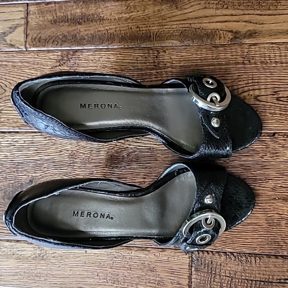 Like New Merona Size 5.5 Black Heels with Silver Buckle and detailing - Picture 1 of 9